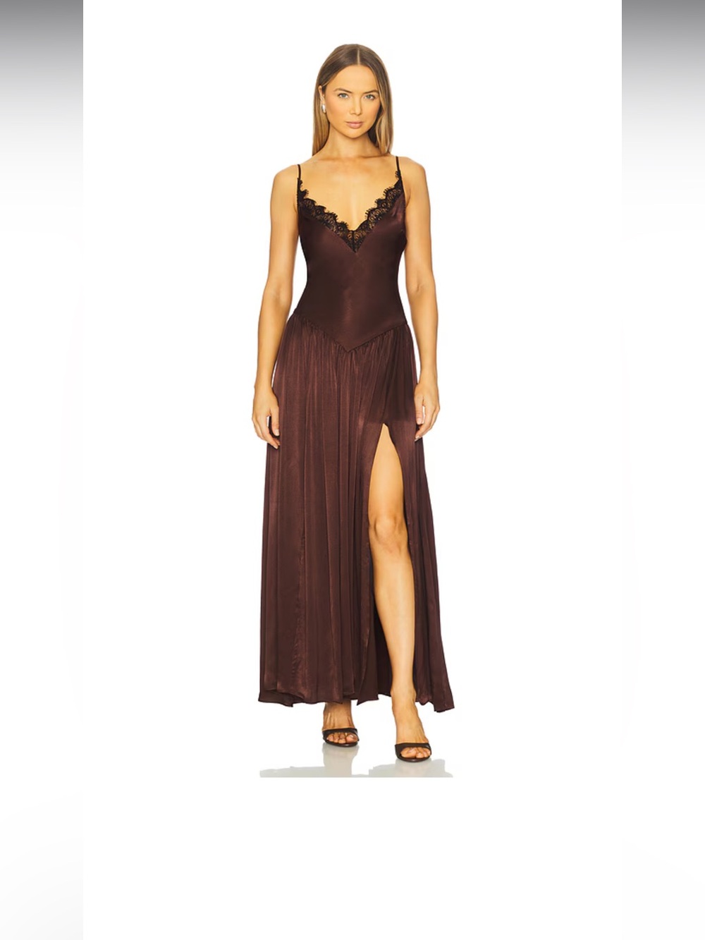 BARDOT Aderia Lace Detail Maxi Dress in Dark Chocolate